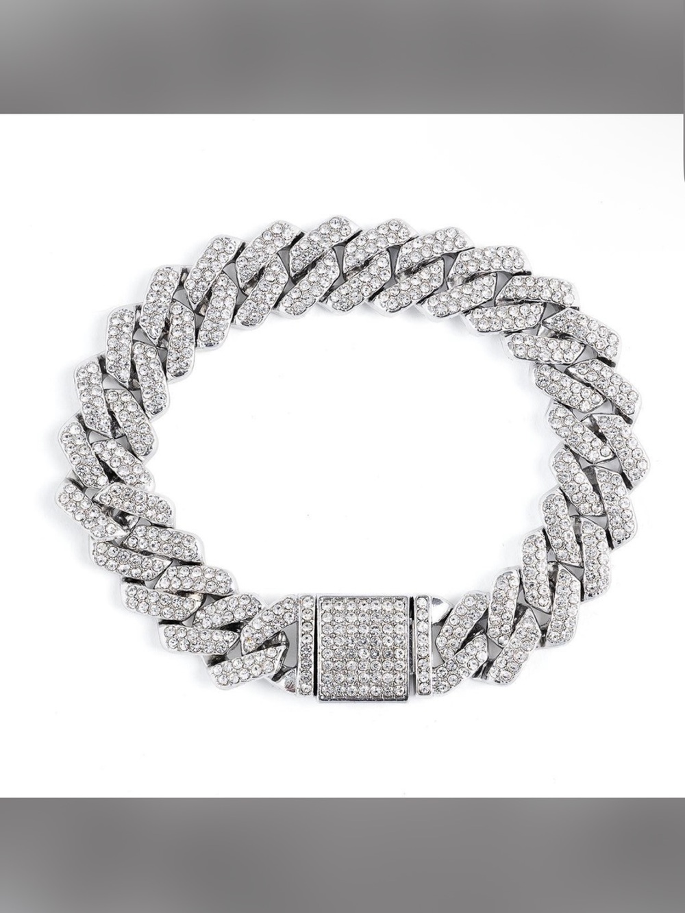 Invicta Silver Pavé Cuban Link Bracelet with Crystal Clasp w/ Dust Bag